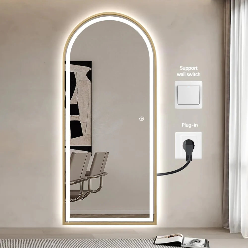 Arched LED Full-Length Mirror 180x80cm - Gold Frame Dimmable - FLM62