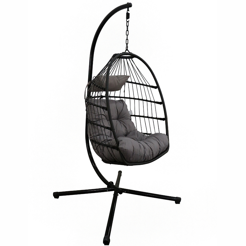 Foldable Rattan Egg Chair – Steel Frame & Hanging Stand