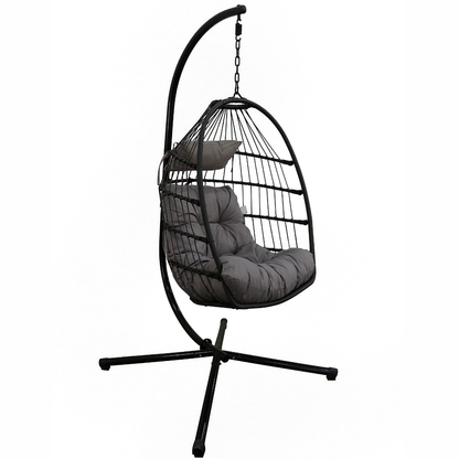Foldable Rattan Egg Chair – Steel Frame & Hanging Stand