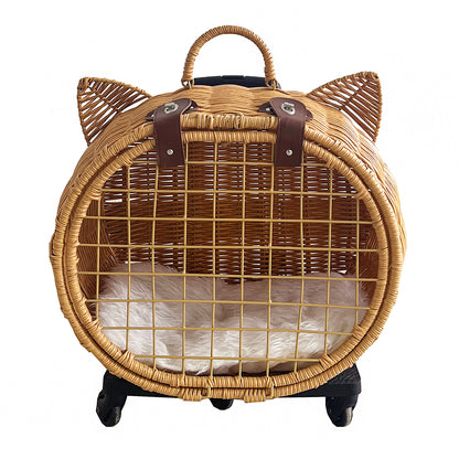 Wicker Cat Carrier Trolley – Wheels & Extendable Handle