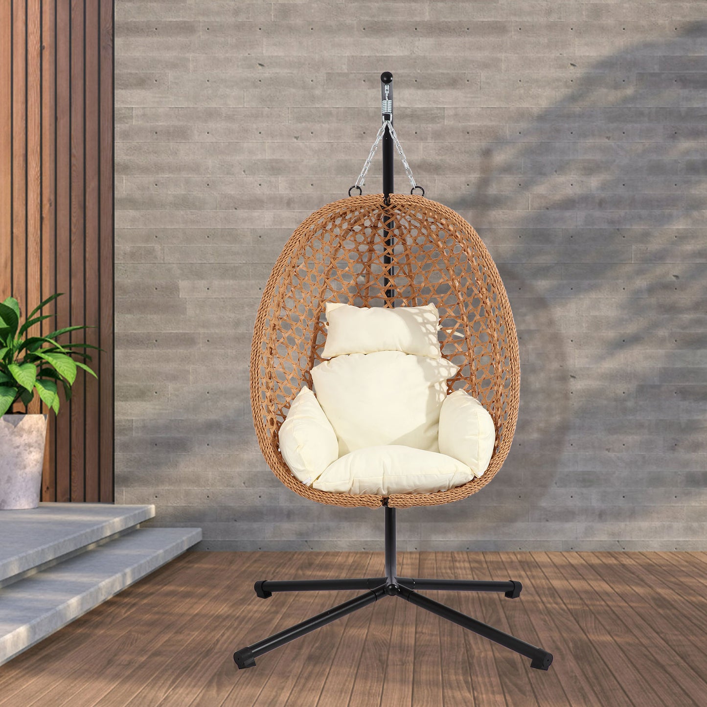 Premium Foldable Rattan Egg Chair with Thick Cushion