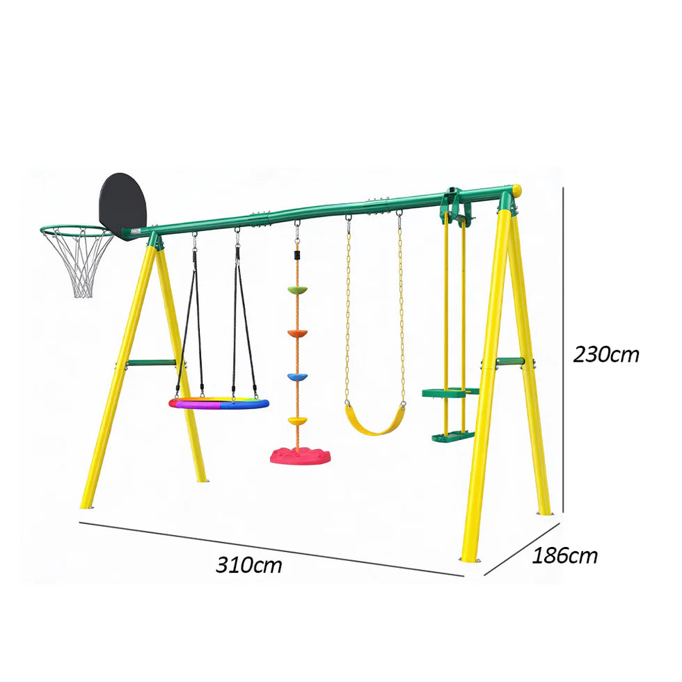 Urban Culture Homes All-In-One Outdoor Children's Play Equipment | Multi-Activity Swing, Basketball & Climbing Station