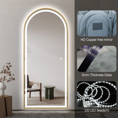 Arched LED Full-Length Mirror 180x80cm - Gold Frame Dimmable - FLM62