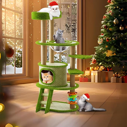 Cat Turntable Modern Cat Tree Tower - 139.7cm Tall Multi-Level Condo