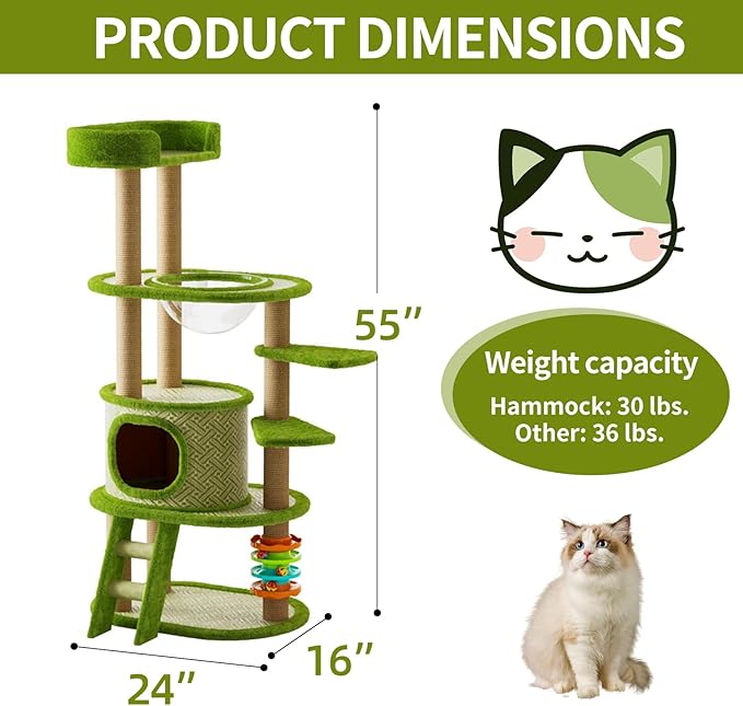 Cat Turntable Modern Cat Tree Tower - 139.7cm Tall Multi-Level Condo