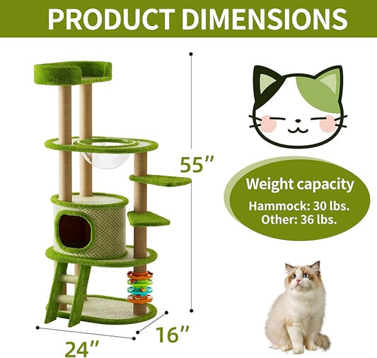 Cat Turntable Modern Cat Tree Tower - 139.7cm Tall Multi-Level Condo