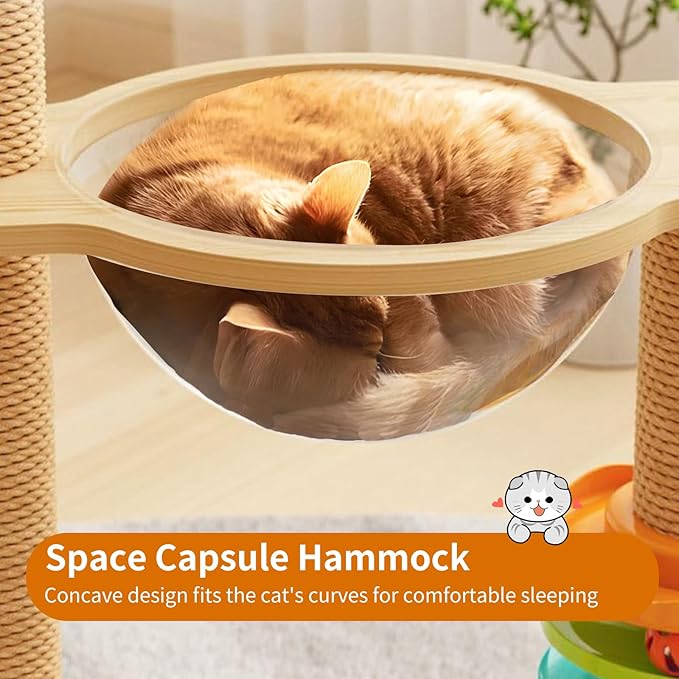 Multi-Level Wooden Cat Climbing Tree - Interactive Feline Playground