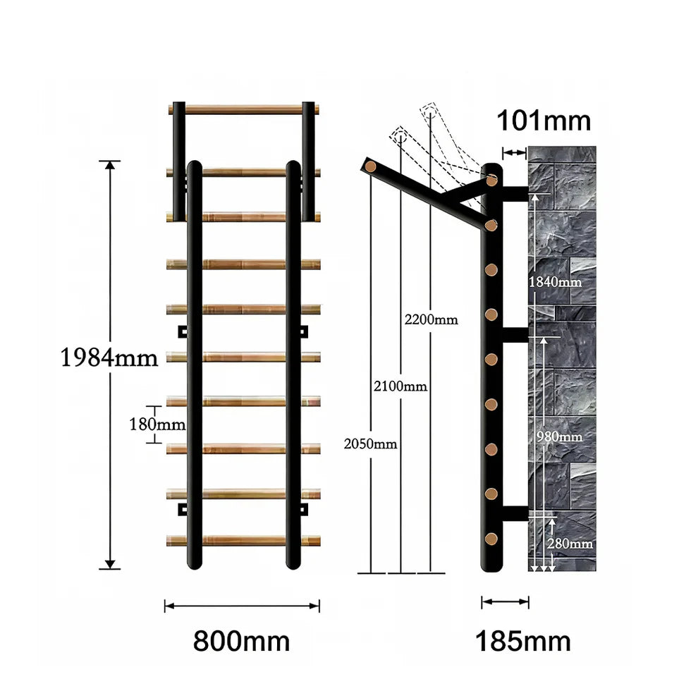 Beechwood Single/Double Horizontal Bars With Wall Bars | Home Gym Pull-Up Station