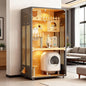Multi-Level Cat Cabinet 185cm | Glass Door Enclosure with LED Lights