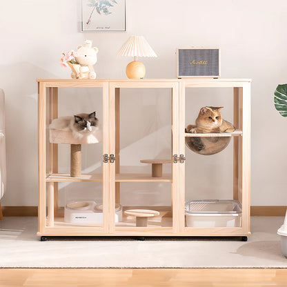 Movable Cat Cabin 120cm | Solid Pine Wood Enclosure
