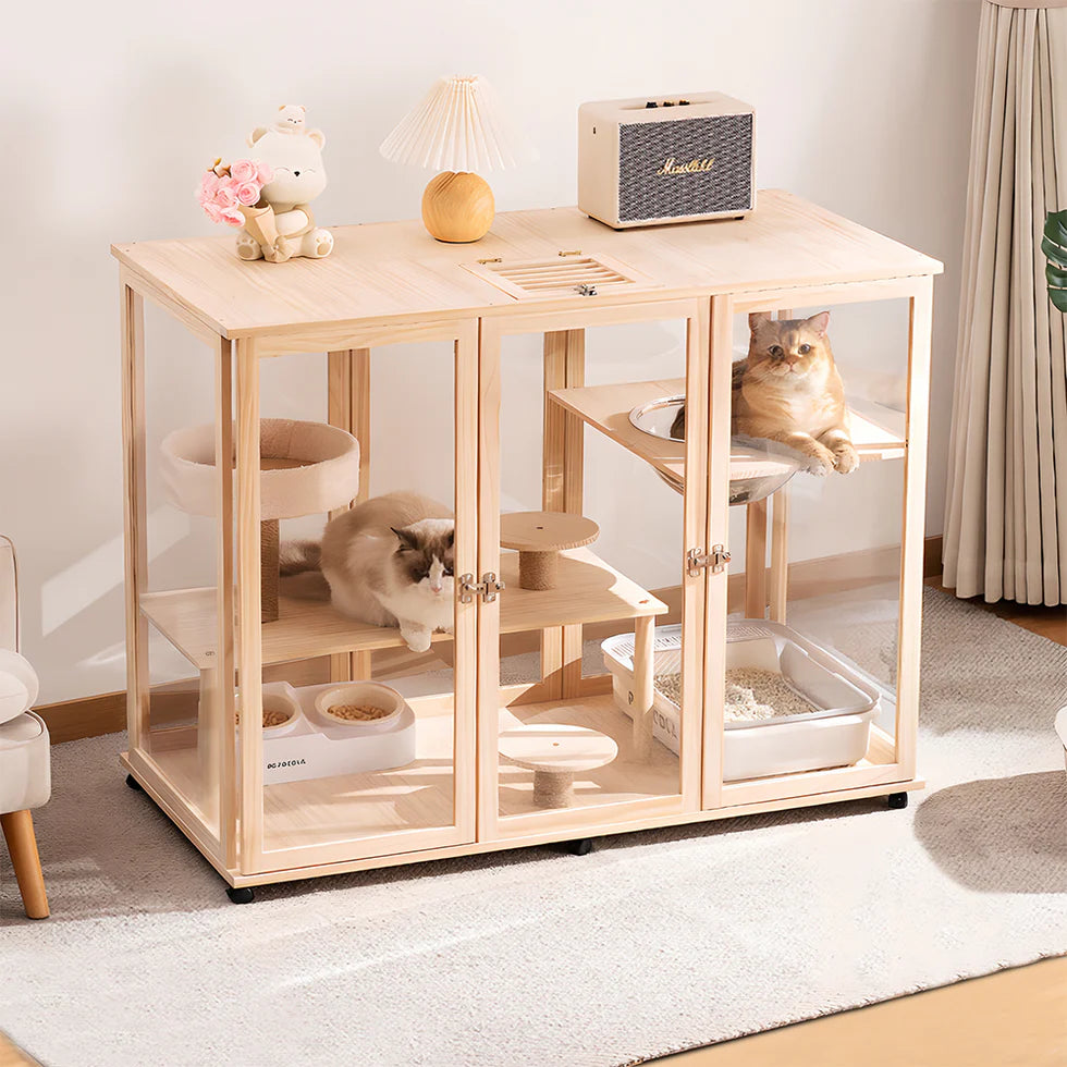 Movable Cat Cabin 120cm | Solid Pine Wood Enclosure