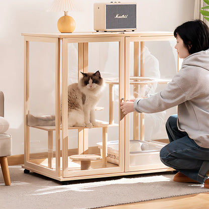 Movable Cat Cabin 120cm | Solid Pine Wood Enclosure
