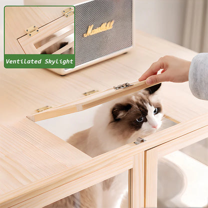 Movable Cat Cabin 120cm | Solid Pine Wood Enclosure