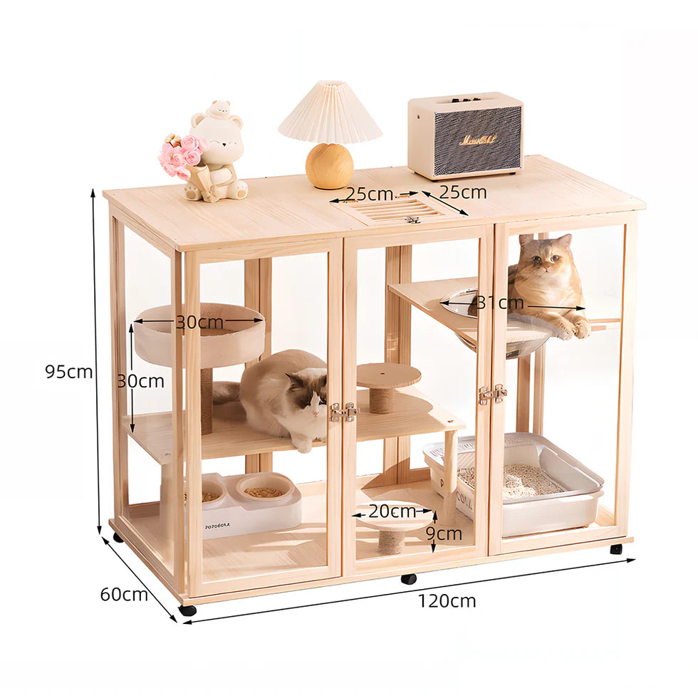 Movable Cat Cabin 120cm | Solid Pine Wood Enclosure