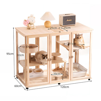 Movable Cat Cabin 120cm | Solid Pine Wood Enclosure