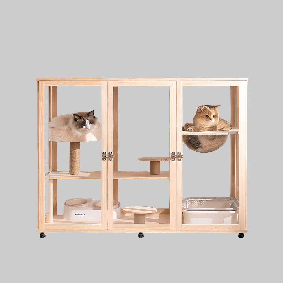 Movable Cat Cabin 120cm | Solid Pine Wood Enclosure