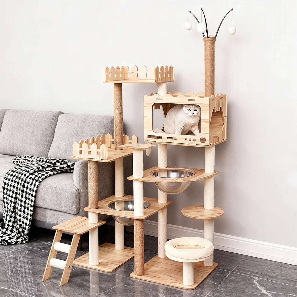 MDF Cat Climbing Frame | Multi-Level Tower with Hideaways