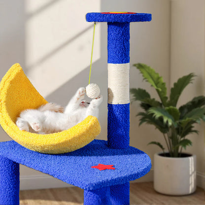 Multi-Functional Tiered Starry Sky Themed Cat Tree | Compact Multi-Level Play Tower