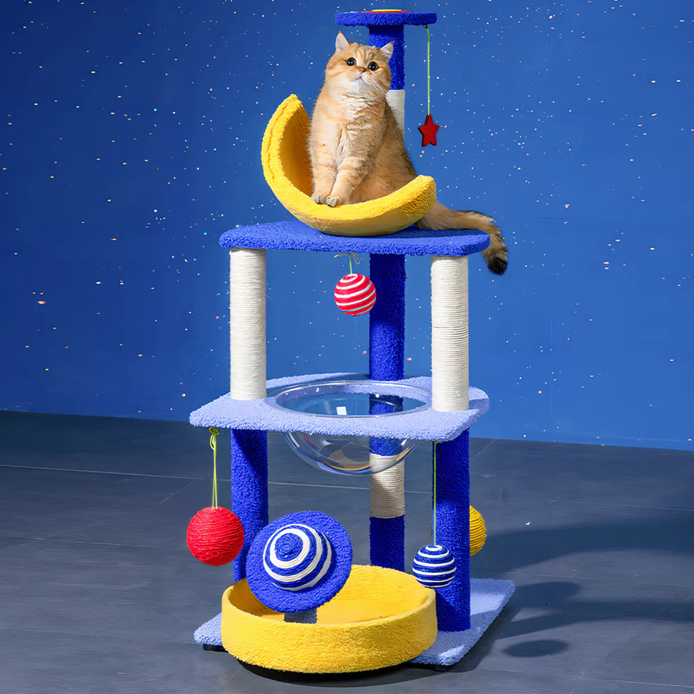 Multi-Functional Tiered Starry Sky Themed Cat Tree | Compact Multi-Level Play Tower