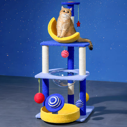 Multi-Functional Tiered Starry Sky Themed Cat Tree | Compact Multi-Level Play Tower
