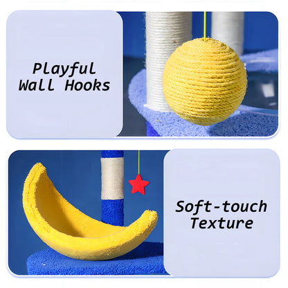 Multi-Functional Tiered Starry Sky Themed Cat Tree | Compact Multi-Level Play Tower