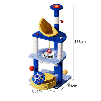 Multi-Functional Tiered Starry Sky Themed Cat Tree | Compact Multi-Level Play Tower