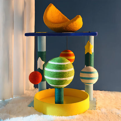 Multi-Functional Tiered Starry Sky Themed Cat Tree | Compact Multi-Level Play Tower
