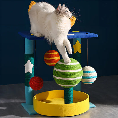 Multi-Functional Tiered Starry Sky Themed Cat Tree | Compact Multi-Level Play Tower