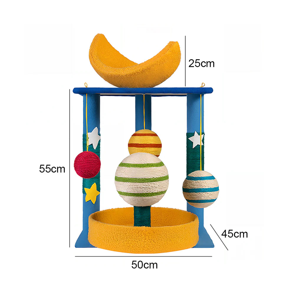 Multi-Functional Tiered Starry Sky Themed Cat Tree | Compact Multi-Level Play Tower