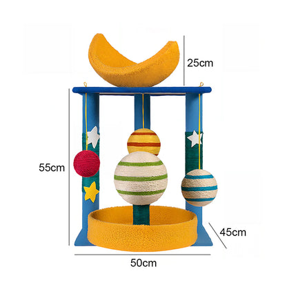 Multi-Functional Tiered Starry Sky Themed Cat Tree | Compact Multi-Level Play Tower