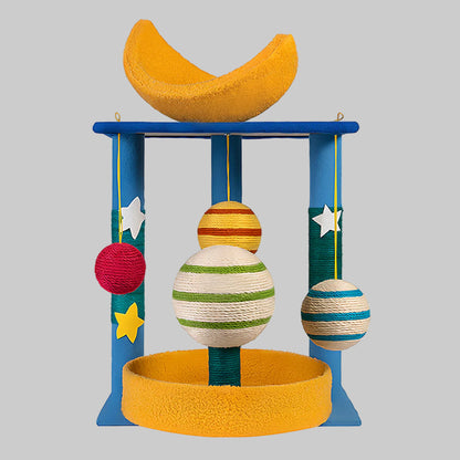 Multi-Functional Tiered Starry Sky Themed Cat Tree | Compact Multi-Level Play Tower