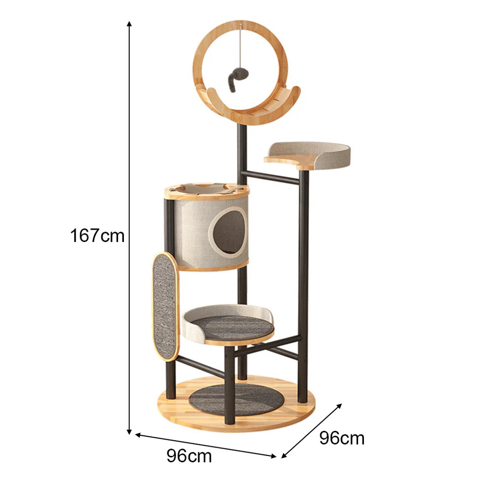 House-Style Cat Tree 167cm | Iron Frame Multi-Level Tower