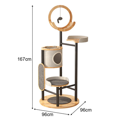 House-Style Cat Tree 167cm | Iron Frame Multi-Level Tower