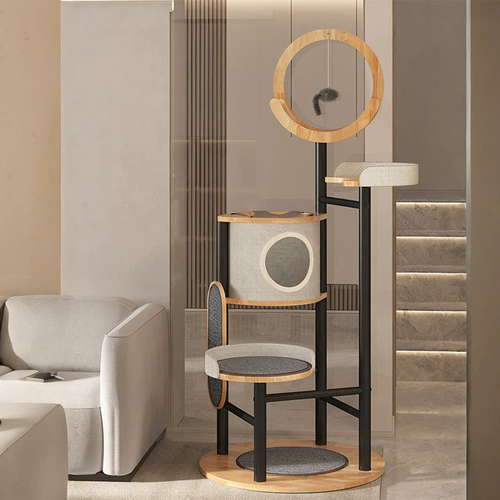 House-Style Cat Tree 167cm | Iron Frame Multi-Level Tower