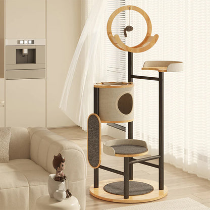 House-Style Cat Tree 167cm | Iron Frame Multi-Level Tower