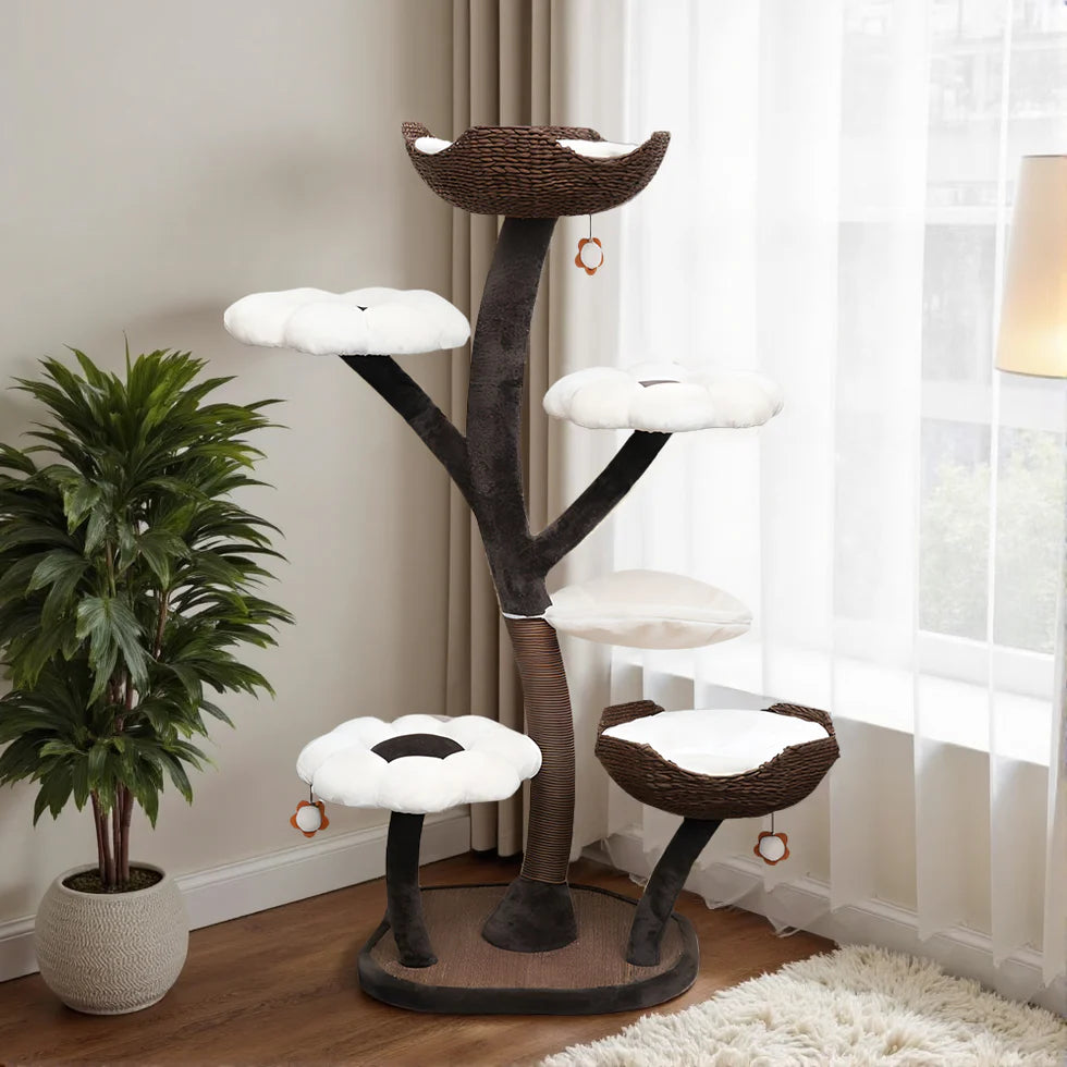 Petals-Themed Multi-Level Cat Tree 162cm | Flower & Leaf Design Climbing Tower