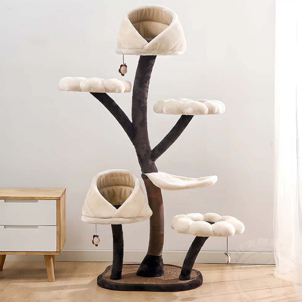 Petals-Themed Multi-Level Cat Tree 162cm | Flower & Leaf Design Climbing Tower