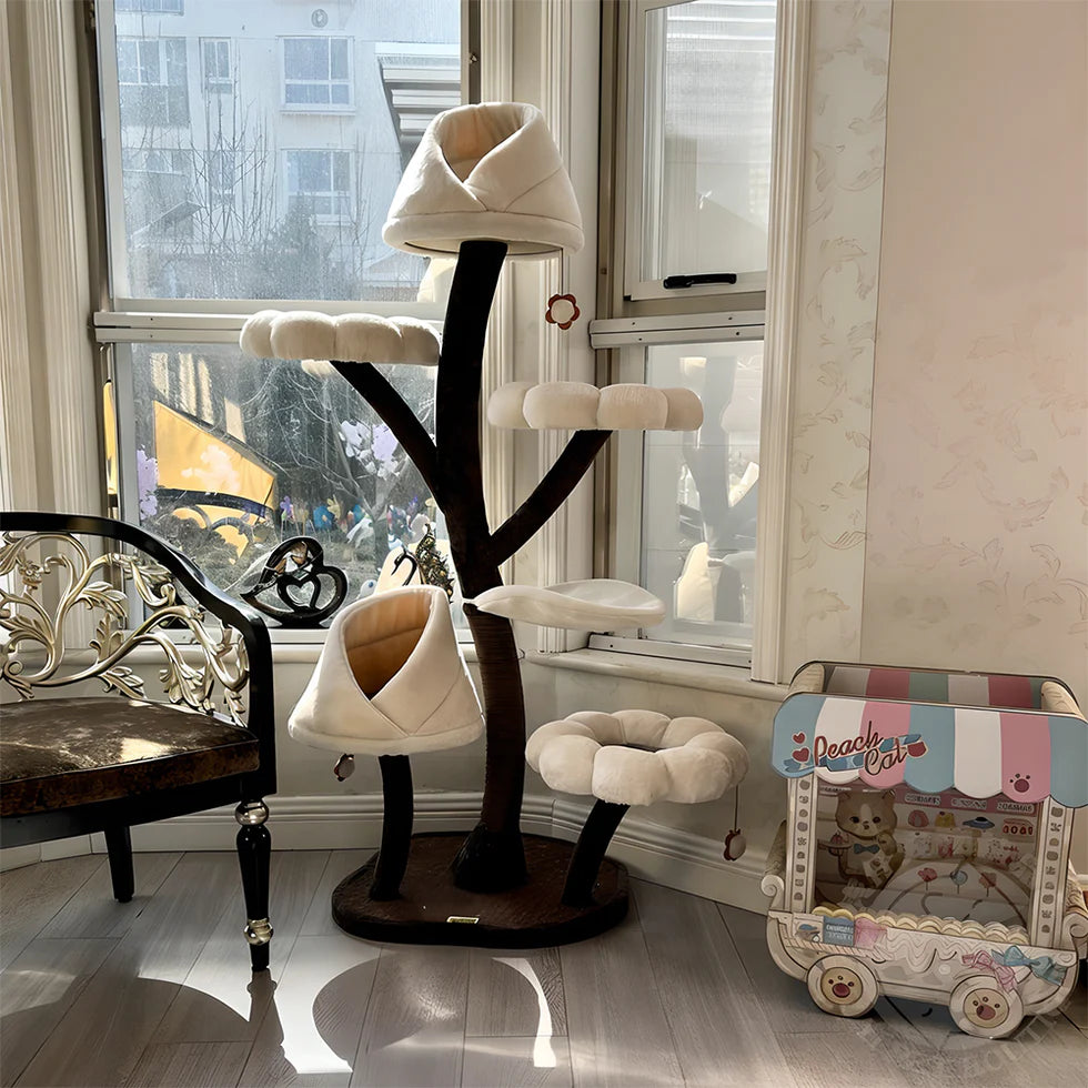 Petals-Themed Multi-Level Cat Tree 162cm | Flower & Leaf Design Climbing Tower