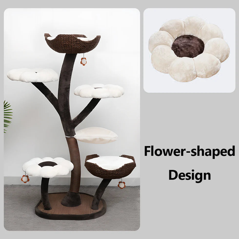 Petals-Themed Multi-Level Cat Tree 162cm | Flower & Leaf Design Climbing Tower