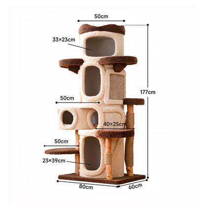 Giant Tree-Themed Multi-Level Cat Tree 175cm | Solid Wood Climbing Tower