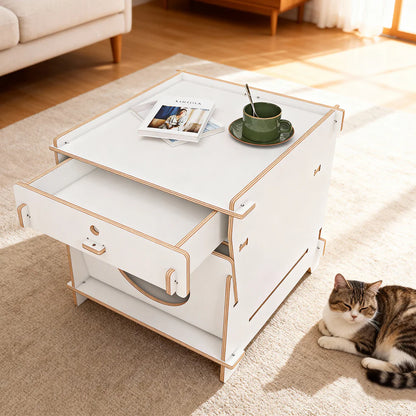 Multi-Functional Cat Side Table 45cm | Wood Cabinet with Drawer