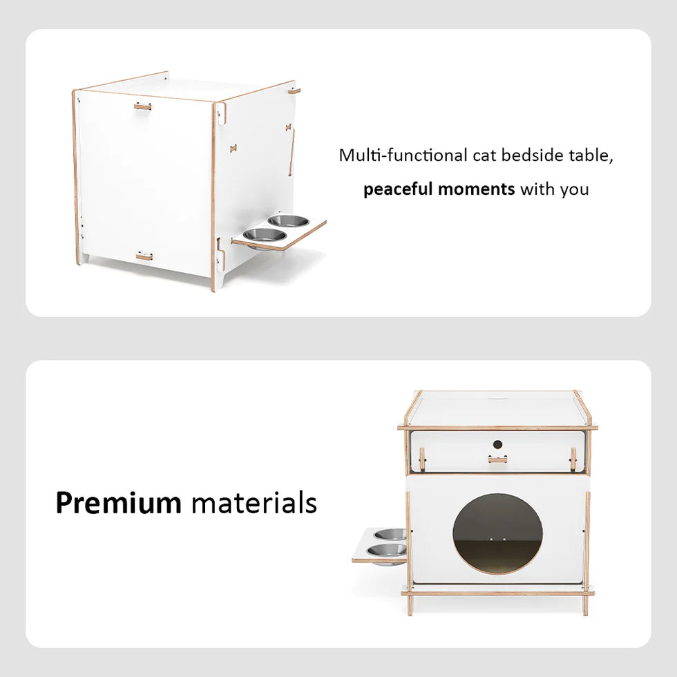 Multi-Functional Cat Side Table 45cm | Wood Cabinet with Drawer