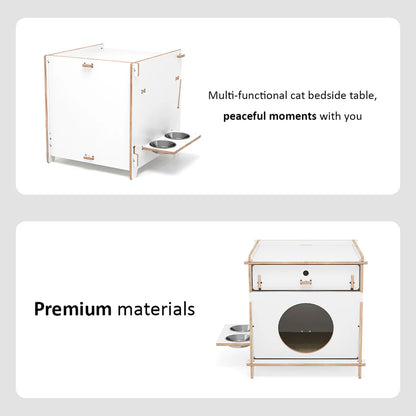 Multi-Functional Cat Side Table 45cm | Wood Cabinet with Drawer