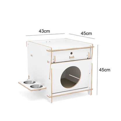 Multi-Functional Cat Side Table 45cm | Wood Cabinet with Drawer