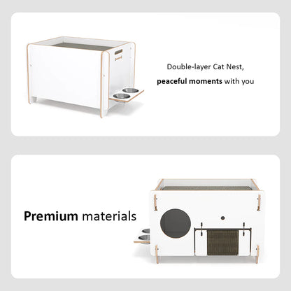 Minimalist Double-layer CatNap Side Table With Scratching Board And PVC Litter Box