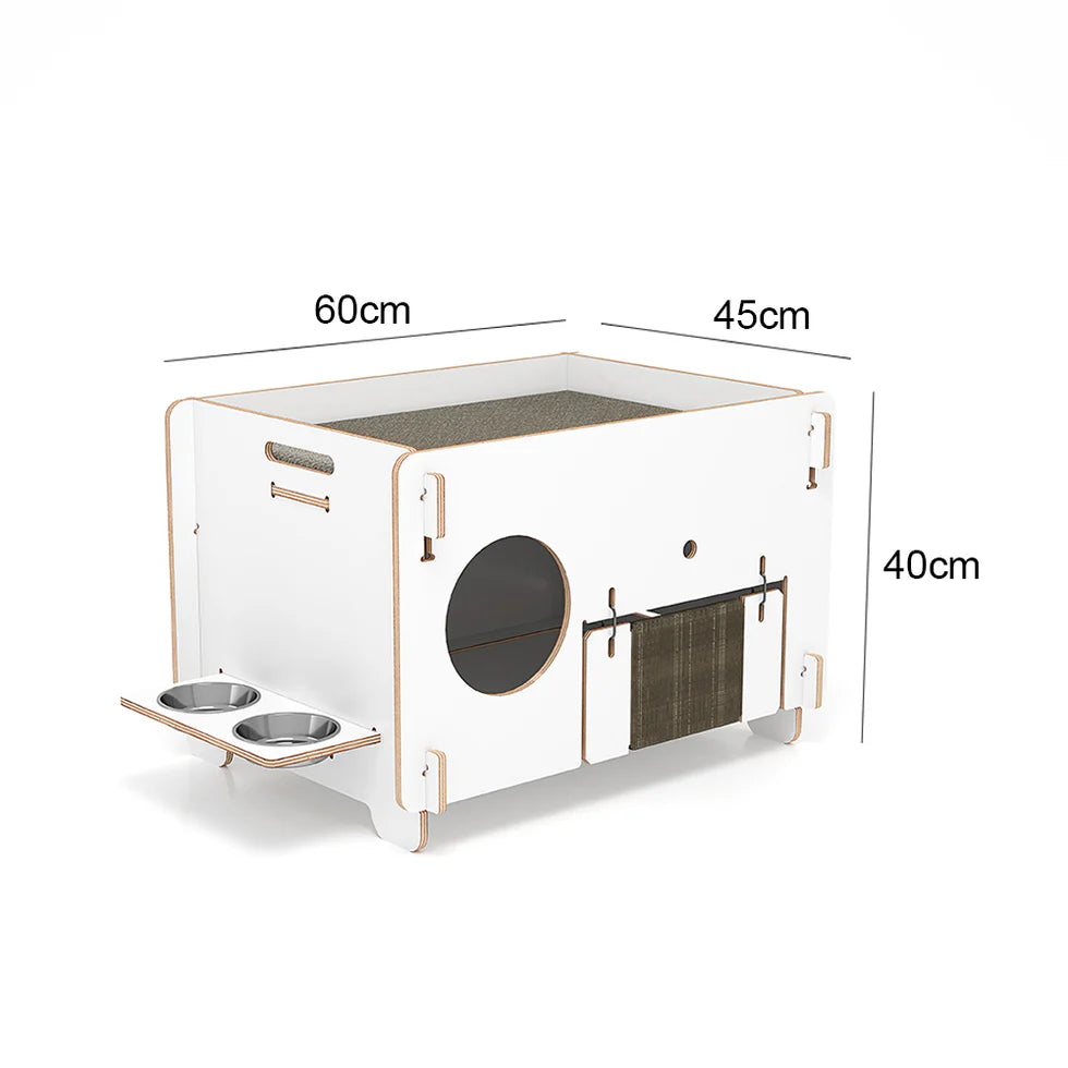 Minimalist Double-layer CatNap Side Table With Scratching Board And PVC Litter Box