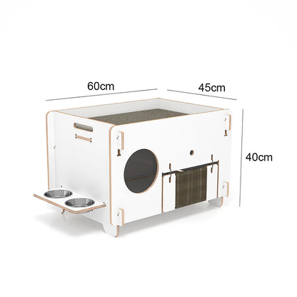 Minimalist Double-layer CatNap Side Table With Scratching Board And PVC Litter Box