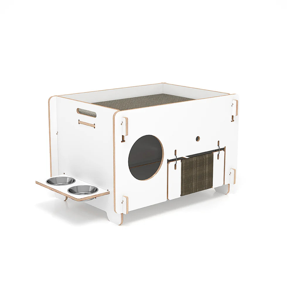 Minimalist Double-layer CatNap Side Table With Scratching Board And PVC Litter Box