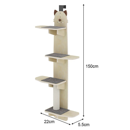 Wall-Mounted Cat Tree 150cm | Space-Saving Vertical Climber