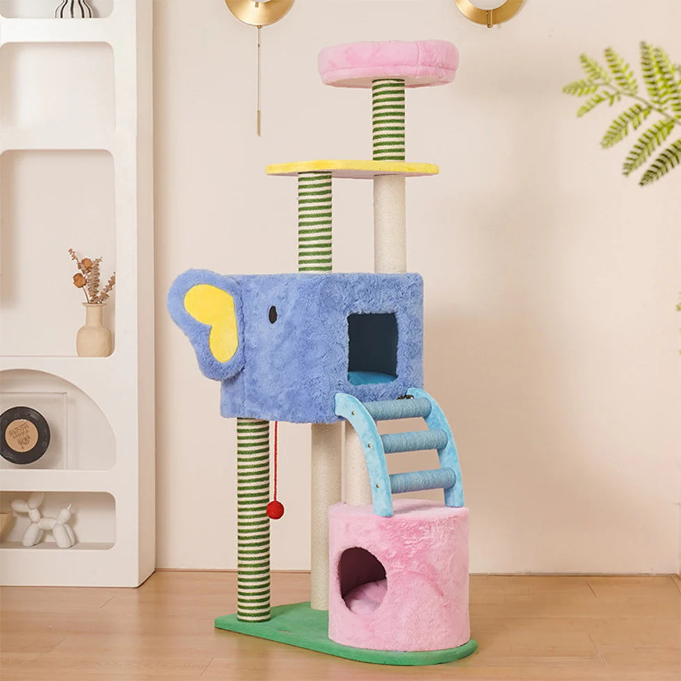 Solid Rubberwood Cat Tree 153cm | Multi-Level Climbing Tower